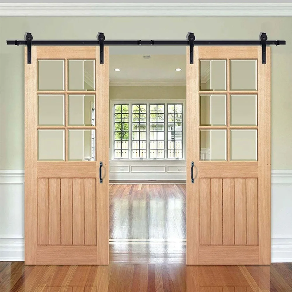 Residential Wooden Sliding Glass Barn Door Solid Wood Interior Double Timber Sliding Barn Doors