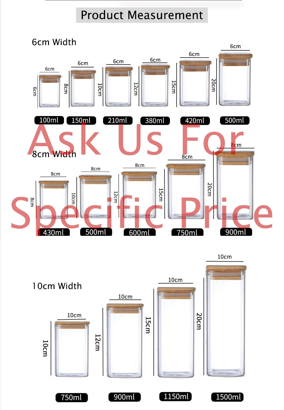 Square Airtight Coffee Tea Spice Glass Jar Kitchen Organizer Storage Bottles Sealed Glass Food Storage Jars with Bamboo Lid