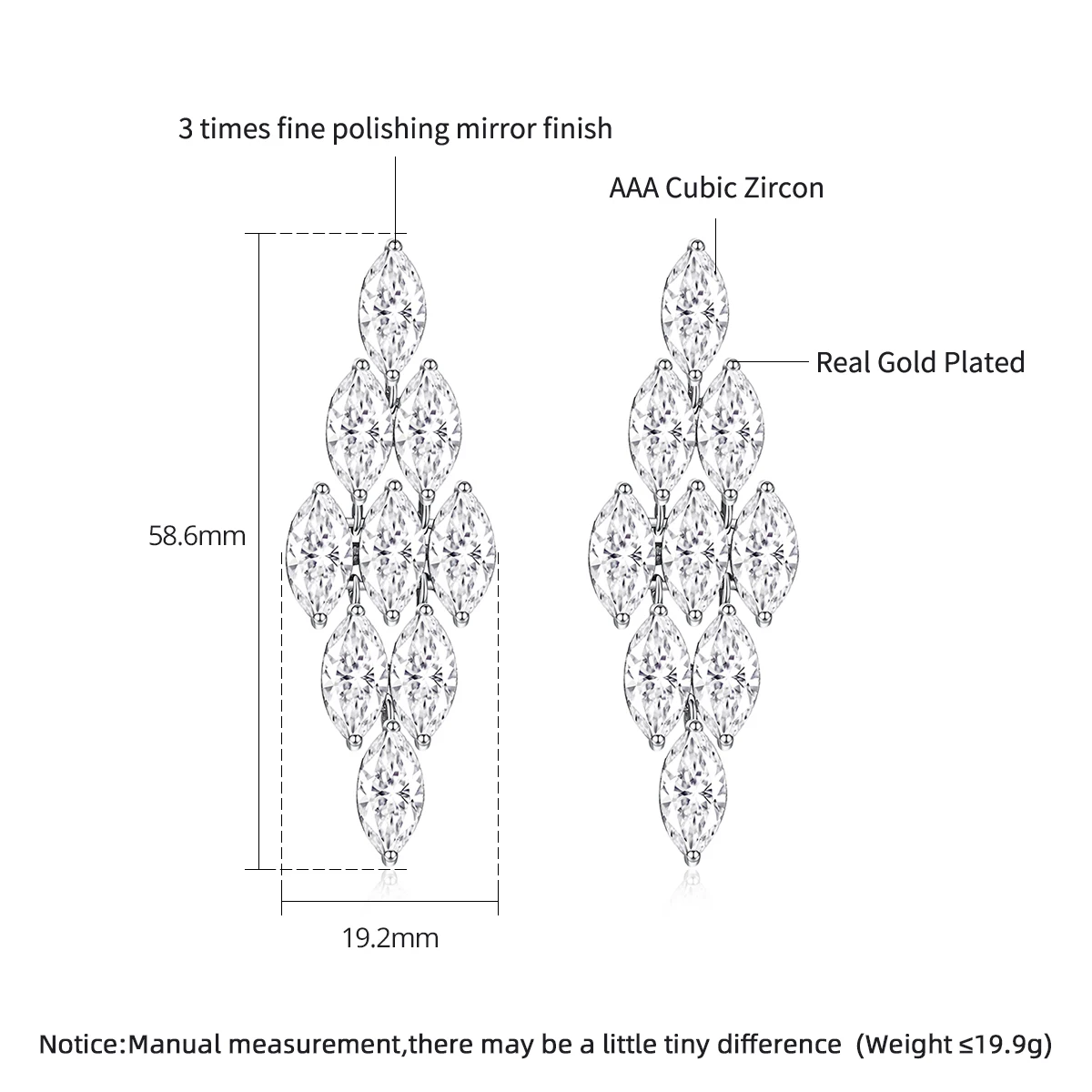 LUOTEEMI Brand Big Size Lady Clear CZ Diamond Luxury Latest Fashion Earrings Big Wedding Jewelry