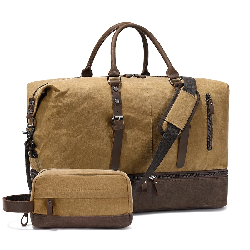 N-112 Nerlion Custom Color Accessories 2 Set Retro Classic Flexible Leather Travel Waterproof Duffel Luggage Bag With Toilet Bag