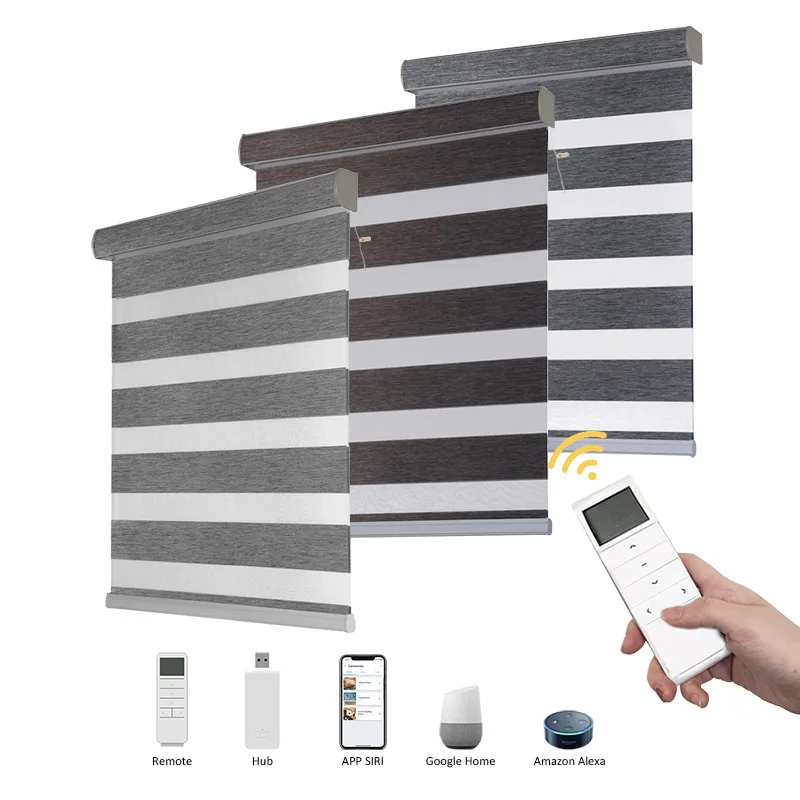 Zebra Roller Blinds Blackout Electric Motorized Remote Window Control Polyester Zebra Roller Blinds