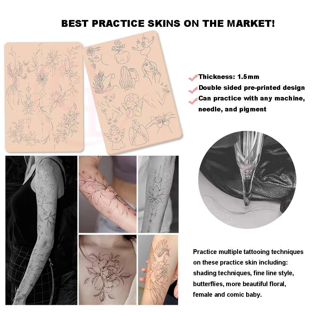 Custom Design Tiny Tattoo Practice Skin Double Side Printing Silicone Pink Tattoo Practice Pad for Body Art Training