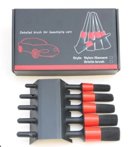 pack 5 piece car rim wheel detailing brush kit for interior and outer use
