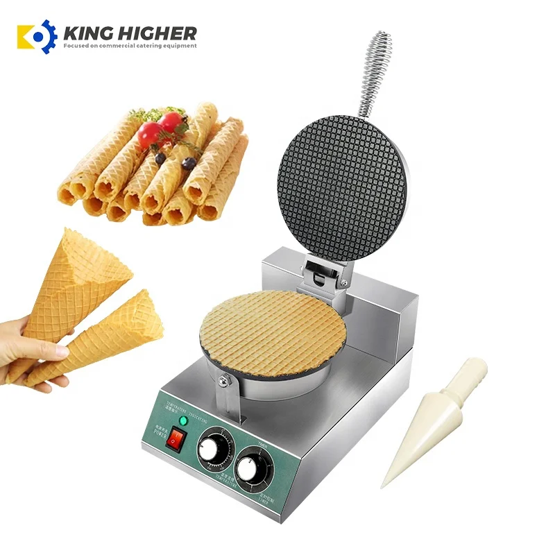 Commercial 220v High Efficiency Non-Stick Electric Ice Cream Waffle Cone Maker Egg Roll Restaurant Home Use Street Food Retail