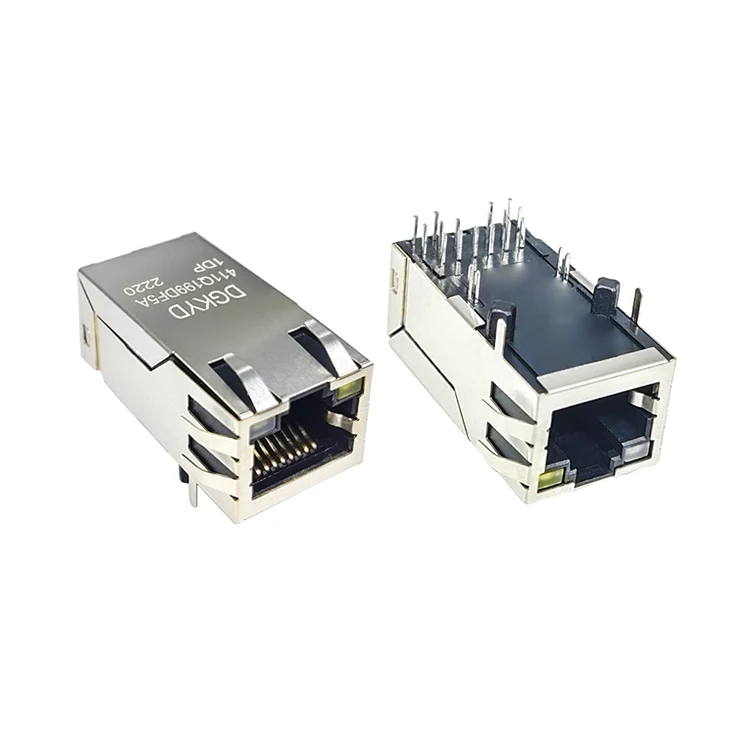 DGKYD411Q199DF5A1DP 6U RJ45 Network Connector Single Port POE+ Filter With Light Strip Shield PBT 12PIN