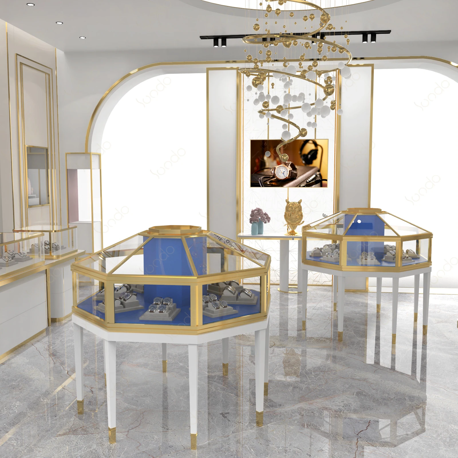 Black blue boutique store furniture design ideas shop wrist watch window display brand watch showcase cabinet