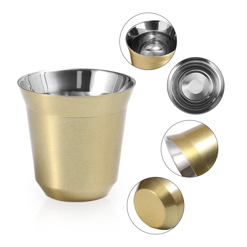 Portable 80ml Double Wall for Home Party Coffee Cup as Gift for Birthday Metal Espresso Cup for Coffee Mlik Juice