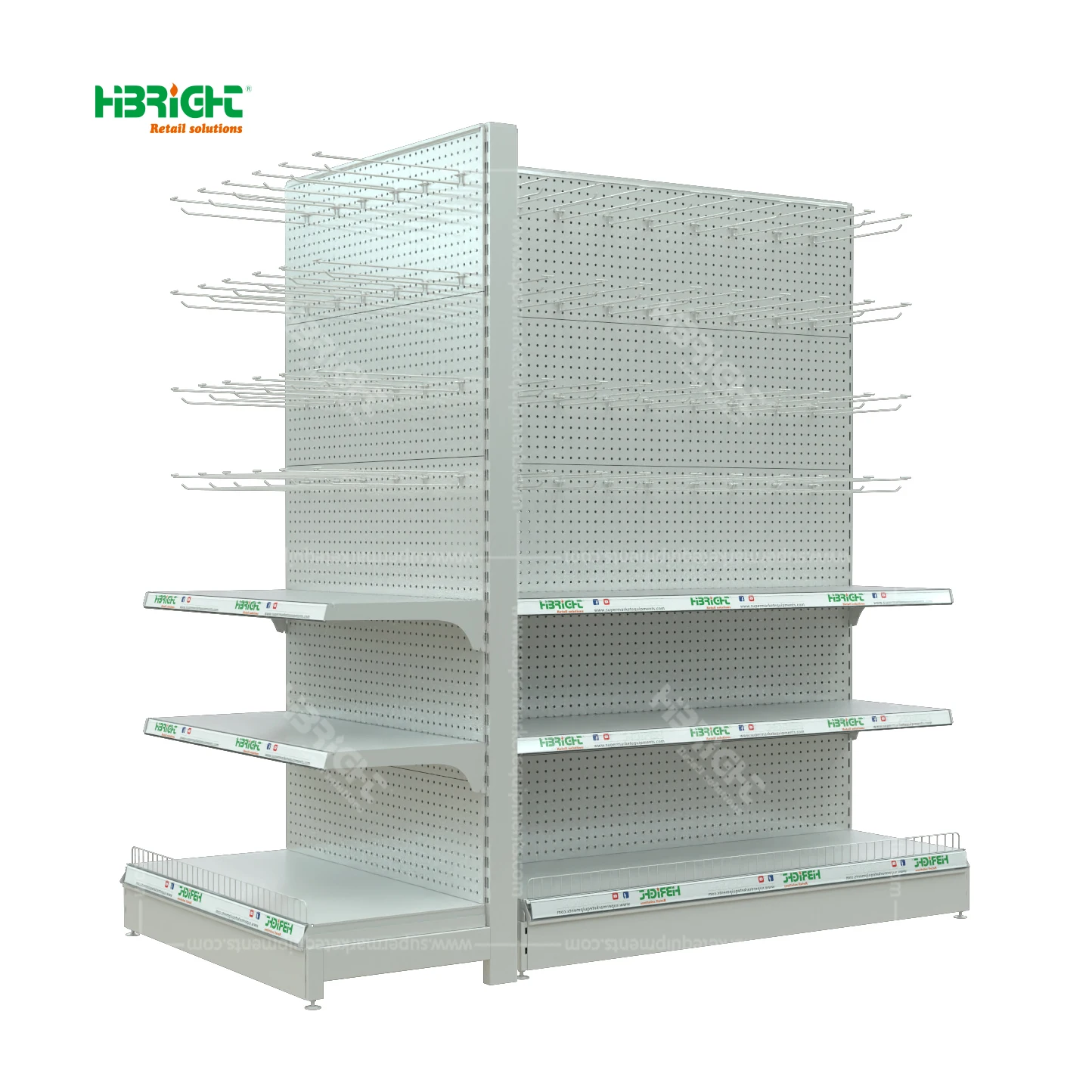 Высокояркий белый коммерческий металлический стеллаж для продуктового магазина Gondola Supermarket азиатская полка продажи
