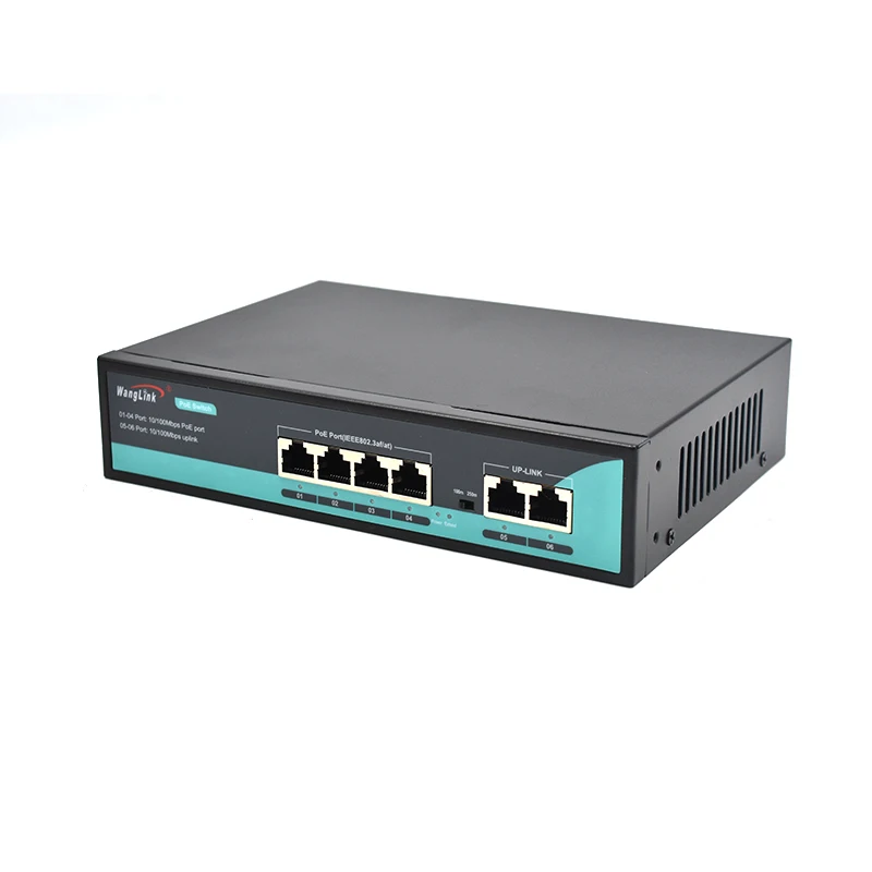 Wanglink OEM 10/100M 4 Ports PoE Network Switch 6 Ports for IP Camera 96W Built-in Power Supply VLAN Extend 250m