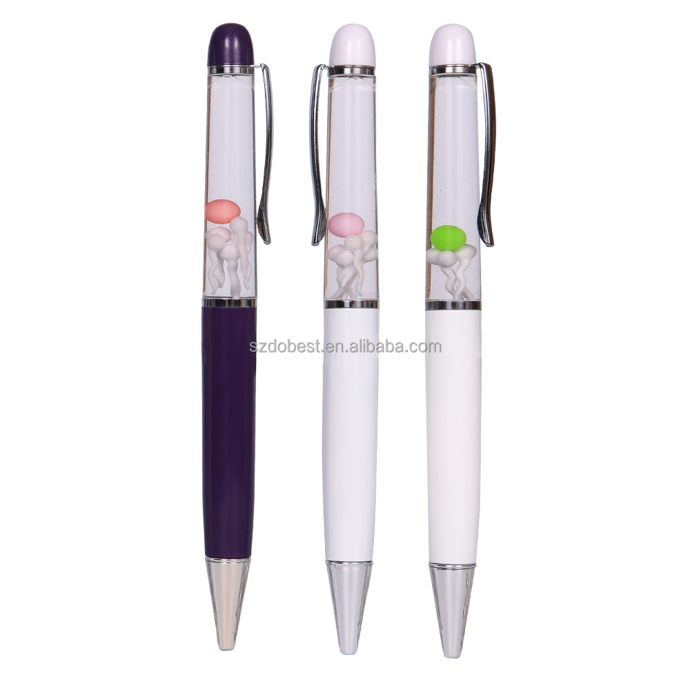 Wholesale Souvenir Custom Characters Cartoon Floater Whole Sale Glitter PVC Liquid Pen