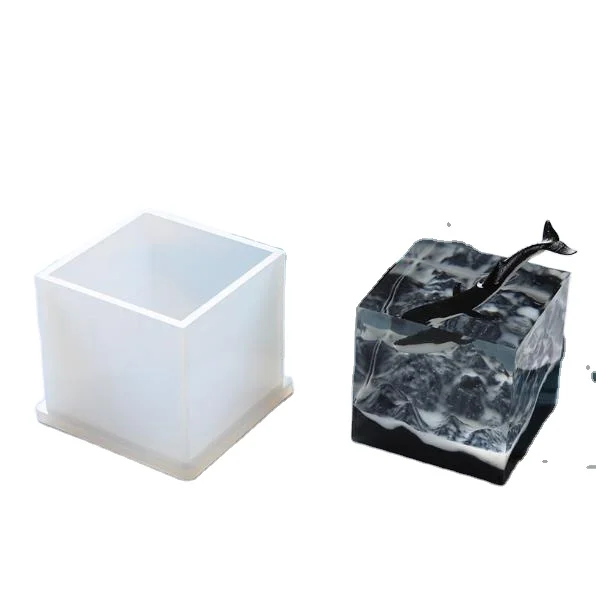 5cm Square shape Diy crystal Polished surface epoxy cube mold ocean landscape Silicone Resin Casting mold for Jewelry
