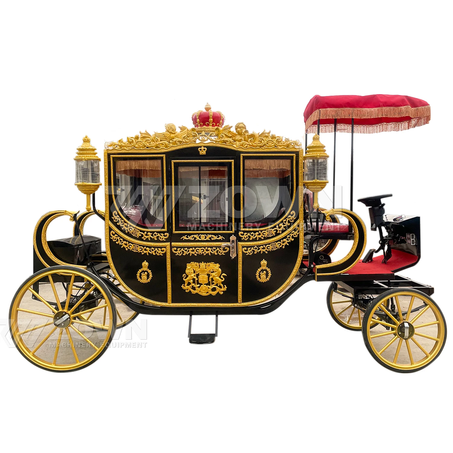 2024 New Multifunctional Electric Black Classic Retro Royal Carriage Luxury Wedding Carriage with Lights for Sale