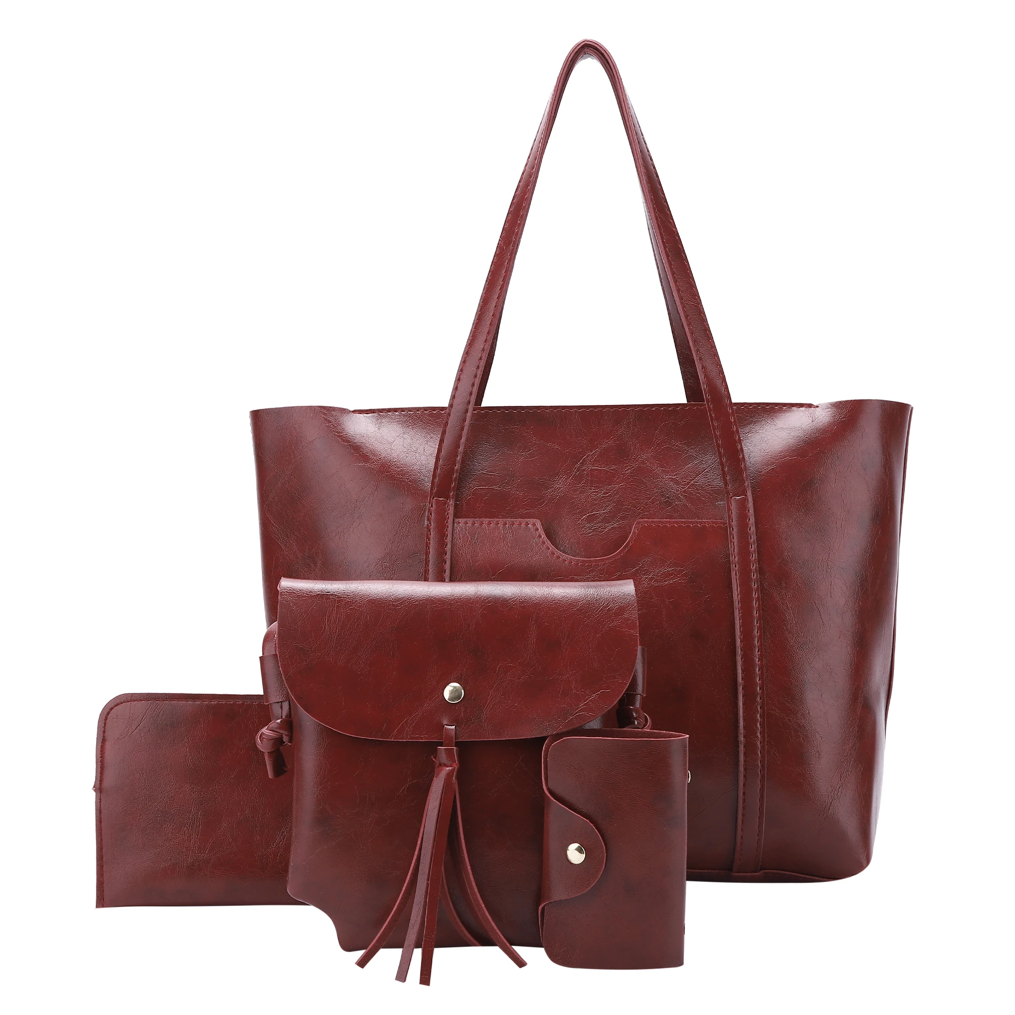 Angelkiss eco vegan pu leather stylish ladies tote purse shoulder bag tote handbags sets 4 in 1  for women