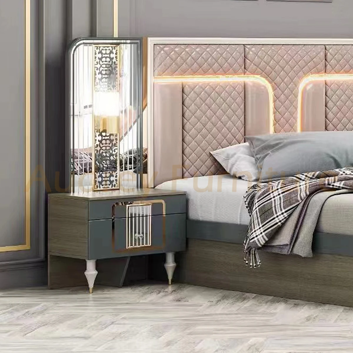 Audrey Luxurious King Bedroom Furniture Sets Led Lighted Modern Complete King Size Bedroom Sets