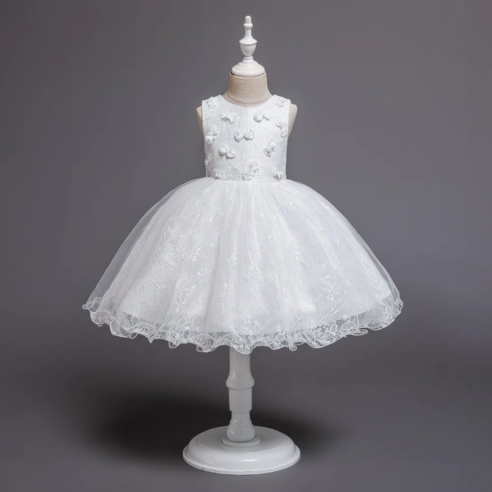 
Spring Style Exquisite Flower Embroidery Kids Princess Dress Wedding Party Flower Girl Lace Dresses 