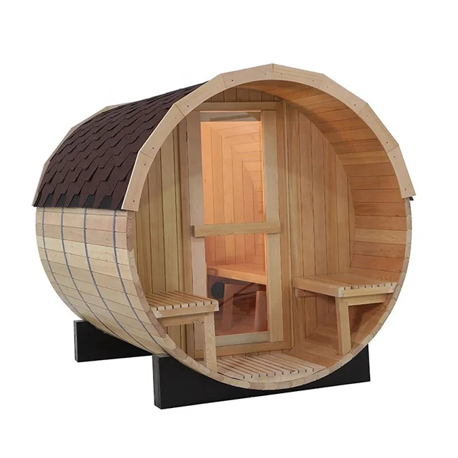 SMARTMAK 2-8 Person Outdoor Barrel Shaped Wooden Steam Sauna