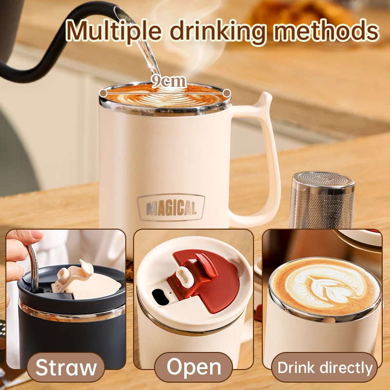 Custom Logo 500ml Stainless Steel Insulated Coffee Mug Double Wall Vacuum Travel Mug Tumbler Cup with Sliding Lid Handle