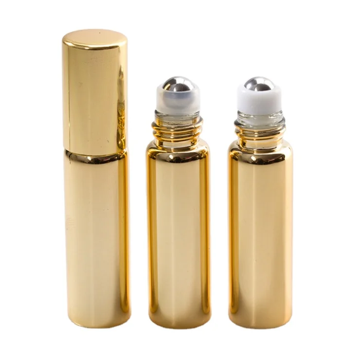 UV coating gold silver Metal Roll-on Roller Ball Bottle 10mL Perfume fragrance Oil roll on bottle with screw cap