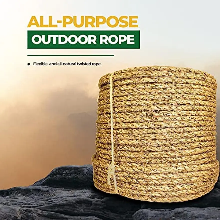 Twisted Manila Rope Natural 3 Strand Fiber Hemp Rope for Indoor and Outdoor Use Multipurpose Manila Rope for Crafts DIY