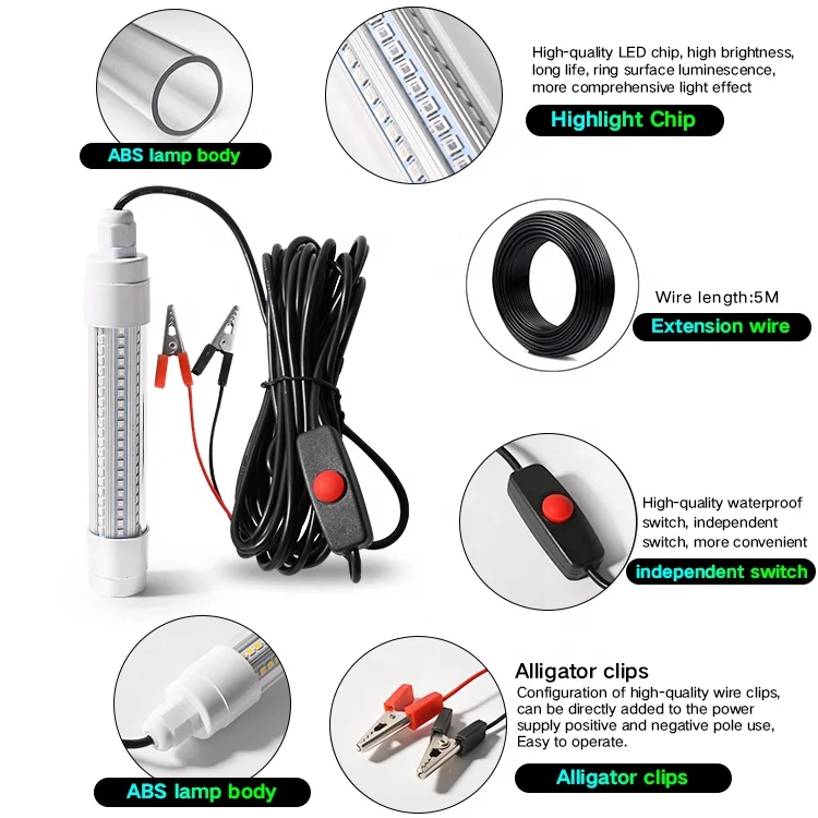 12V 24V Commercial 13W Green Blue Ip68 Under Water Fishing Lamp Night Underwater Submersible Led Fishing Lights