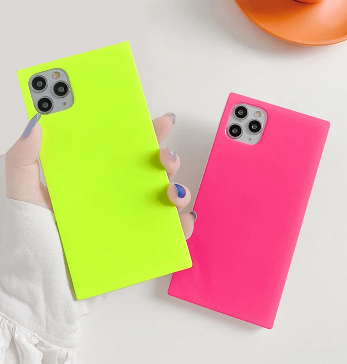 Luxury Neon Fluorescence Square Phone Case for Women Girls Soft TPU Cover for iPhone 12 11 Pro Xr Xs Max 8 7 Plus