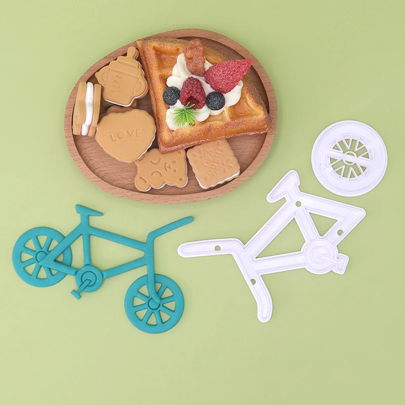 2pcs/set Bicycle-Themed Cookie Mold Handmade Plastic Baking Tools for Cake Decorating Customizable Shape Color for DIY Home Use