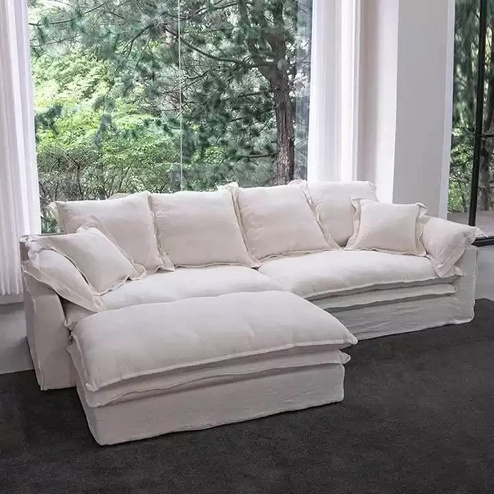 New design Modern luxury Big Cloud living room sofa set furniture cushion feather filled white L-shaped modular sofa set