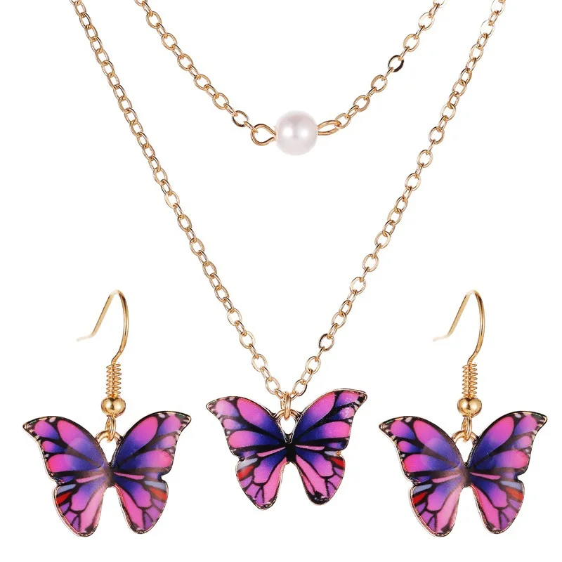 Hot Selling Cute Butterfly Chain Charms Necklace Set For Women