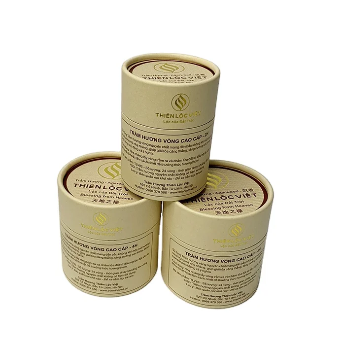 Custom Bio-degradable Kraft Paper Tube Packaging box Incense cardboard Cylinder Paper Cans with gold foil and foam insert