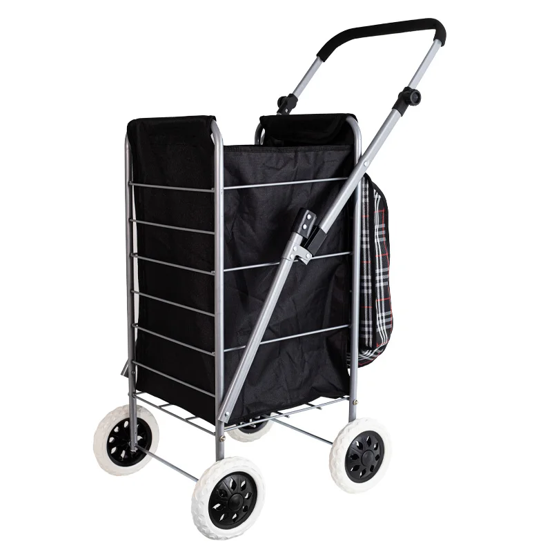 Supermarket Stainless Steel Aluminium PP Material 4-Wheel Folding Shopping Cart Trolley