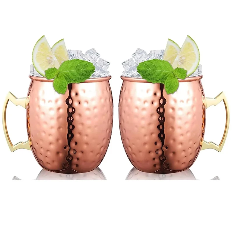 Moscow Mule Mugs 18 oz Hammered Copper Cups with 304 Stainless Steel Lining and Gold Brass Handles Perfect for Cold Drinks Beer
