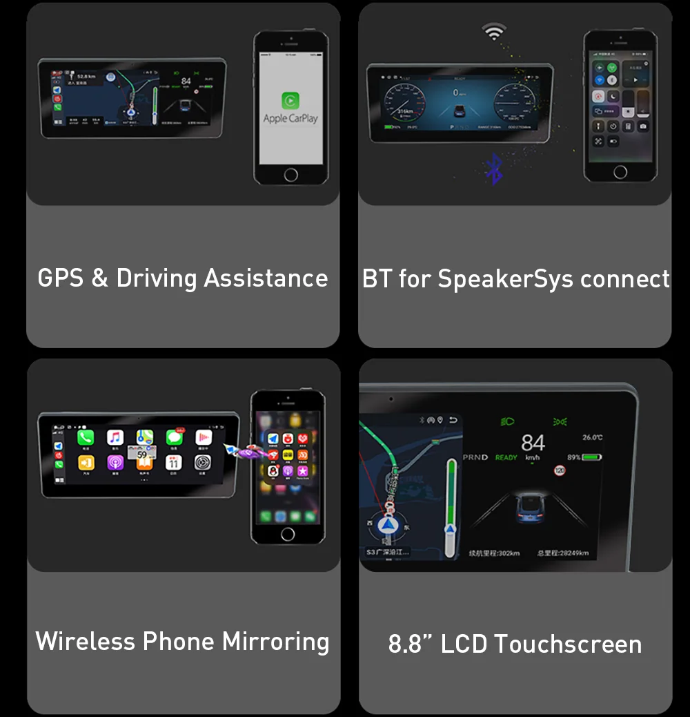 8.8 inch IPS Screen Car LCD Dashboard Panel Car Instrument Cluster For Tesla Model 3/Y Multifunction Car Digital Speedometer