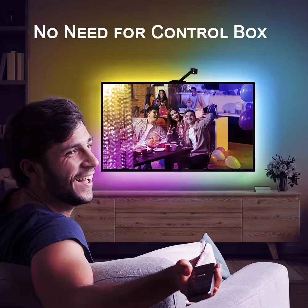 Bluetooth control smart home lighting sensor color picker 5M Sync Alexa Google 65-75inches Backlight RGB Strip Lights for TV