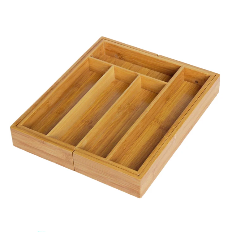 
Expandable Bamboo Cutlery Tray With 8 Sections - 2 Adjustable Parts To Fit Kitchen Drawer 