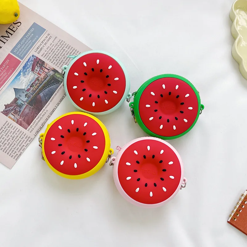 Watermelon small fruit silicone bag 2021 new shoulder wholesale children boy bag wallet coin money purse bag for kids boy girls