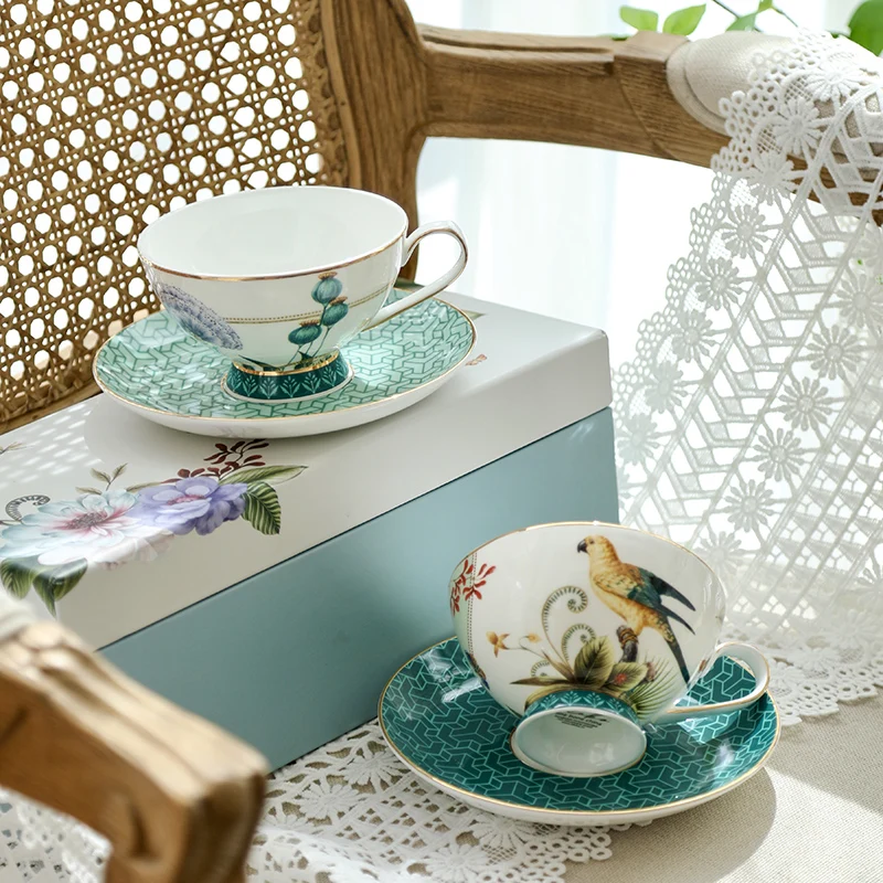 Высококачественные кофейные чашки с блюдцами из костяного фарфора с пружинным бризом и ласточкой, керамические наборы