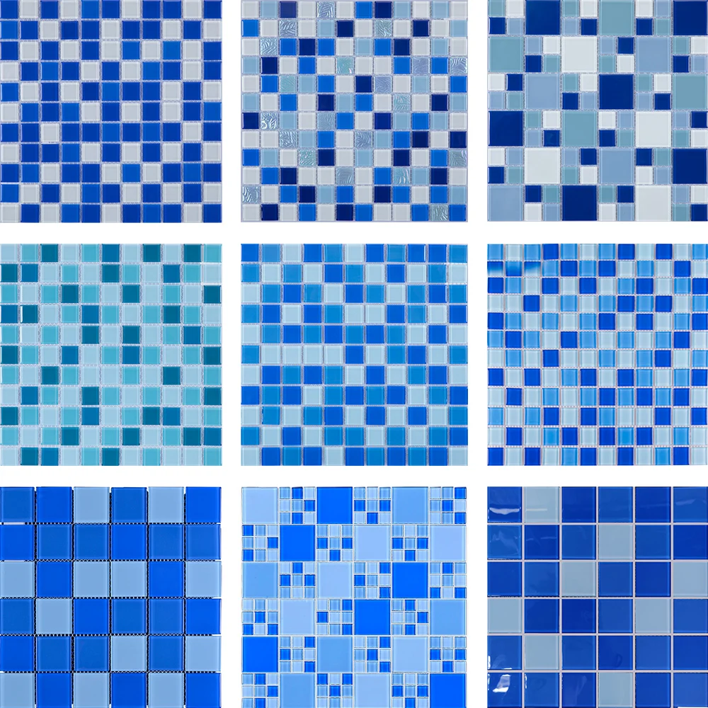 Glazed mosaic floor tiles mixed blue glossy ceramic mosaic swimming pool tiles