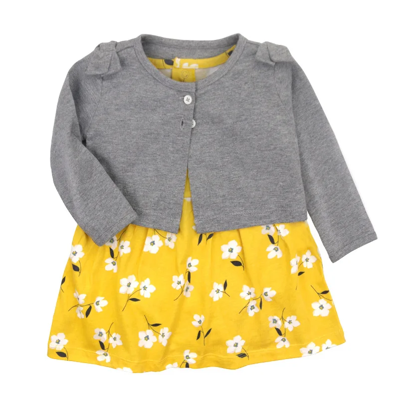 Custom Autumn Long Sleeved Baby Romper Dress Clothing Set Baby Clothes Toddler Collar Sweet Baby Coat + Skirt Suit