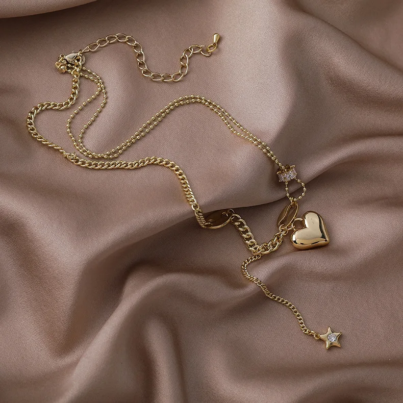 juhu diamond star love zircon necklace light luxury niche alloy clavicle chain 2021 new necklace female