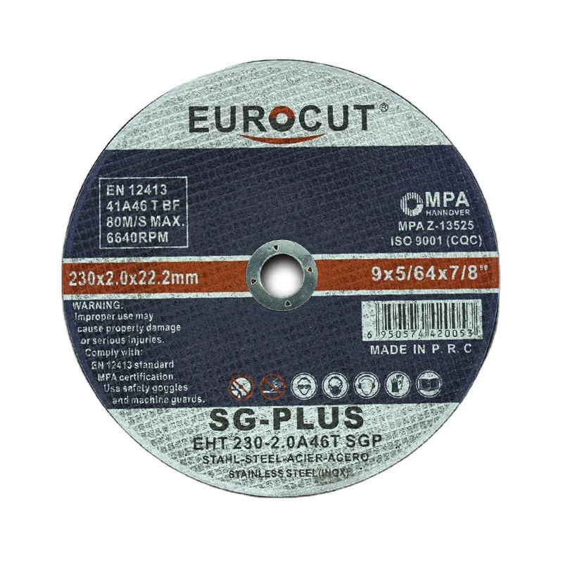 Eurocut high quality 9 inch 230*2*22 abrasive cutting disc for metal/stainless steel