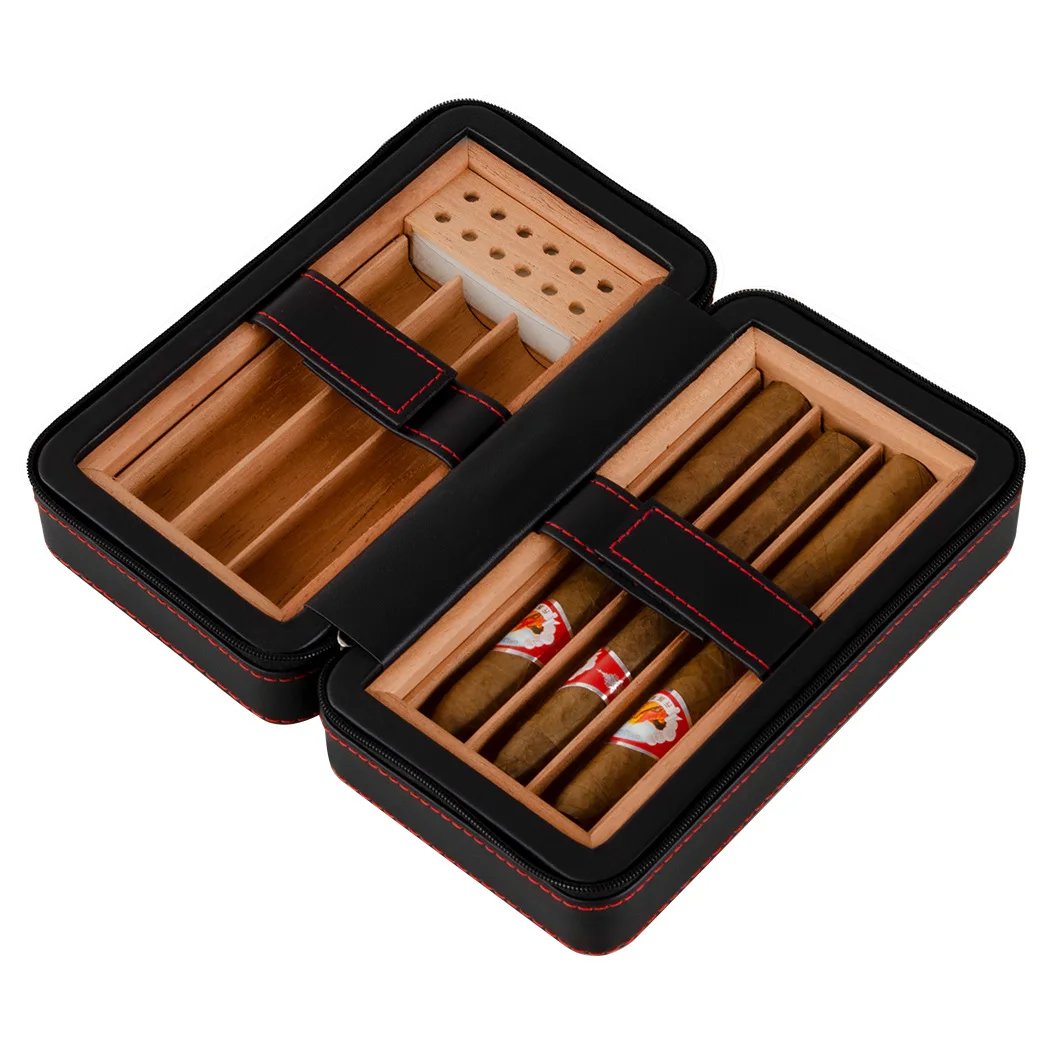Portable travel Cigar storage pack Wooden cigar humidor box cigar packaging boxes wood gift box with PU cover