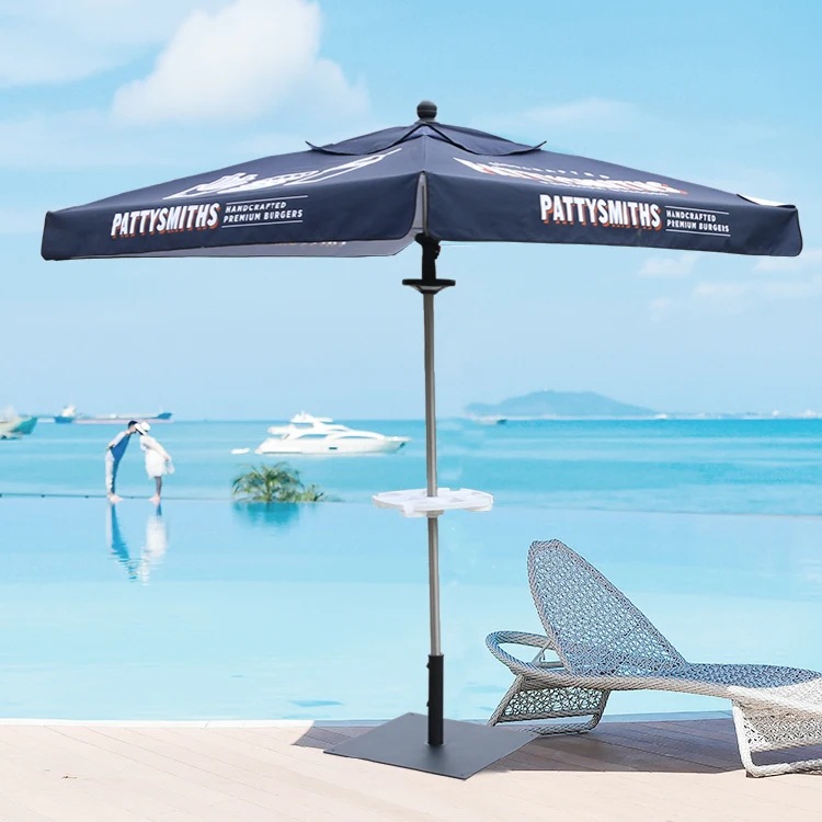 Outdoor advertising cafe umbrella custom logo printed branded fold sun shade garden golf parasol beach umbrellas with light