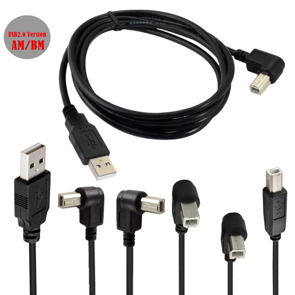 ERE USB Printer Cable USB 2.0 Type A Male to Type B Male (90 Degree Angle) Printer Scanner Cable Cord