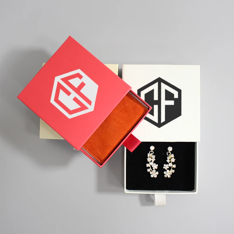 Custom Luxury Eco-Friendly Cardboard Jewelry Packaging Small Paperboard Drawer Box Necklace Ring Earrings UV Small Gift
