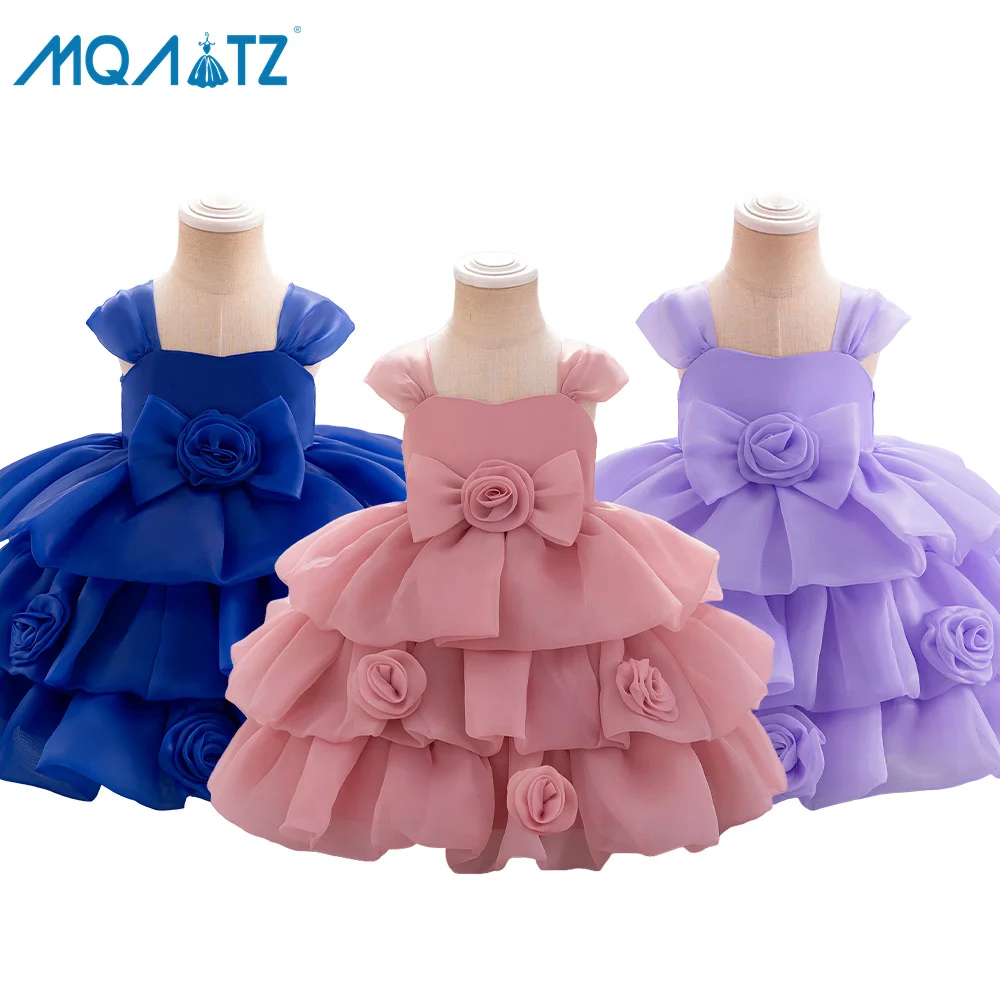 MAQTZ New Born Baby Birthday Dress Flowers Tutu Party Children Princess Dress 0-6 year L2263XZ
