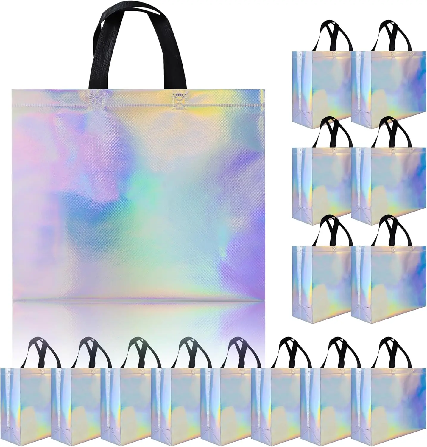 12.6x4.7x11 In 90gsm pp Non-woven Reusable Goodies, Iridescent Glossy Gift Bags Christmas Gift Bags for Birthday/