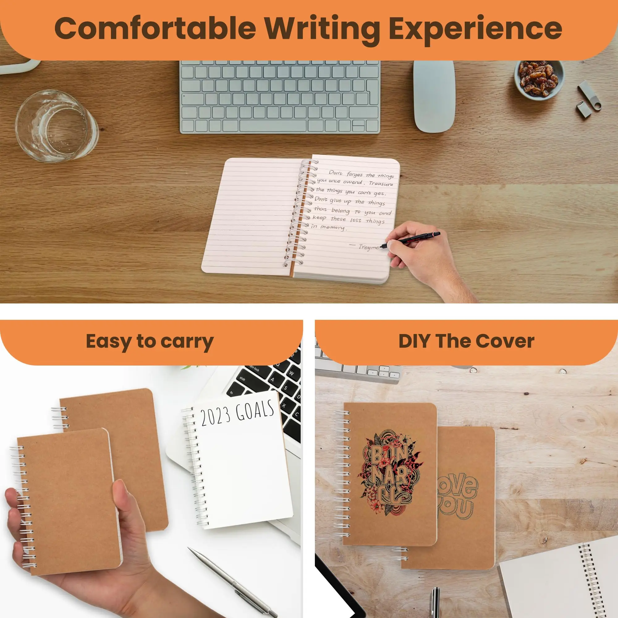Wholesale Customized Spiral  Kraftpaper Covered Notebook Small Pocket Size Notebooks for Writing Drawing Note Taking