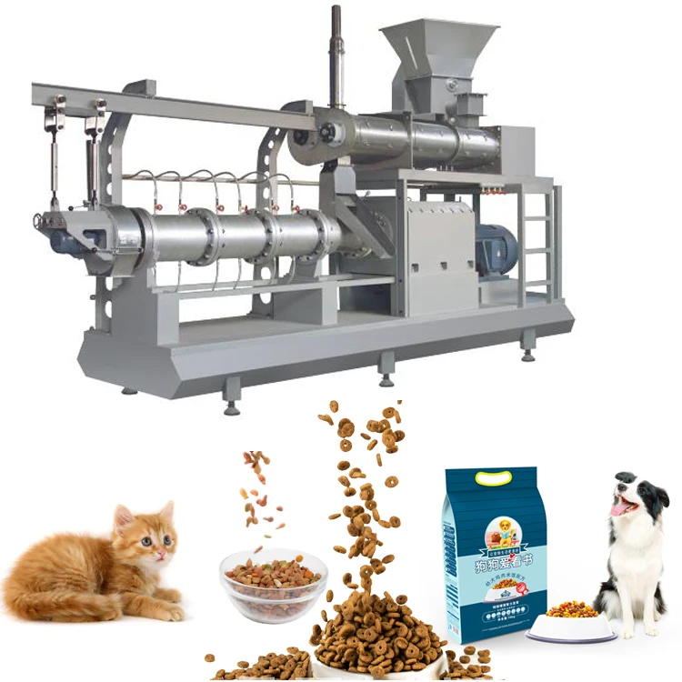 800-1000kg/h Twin Screw Extruded Dog Cat Food Machine Fish Feed Processing Plant