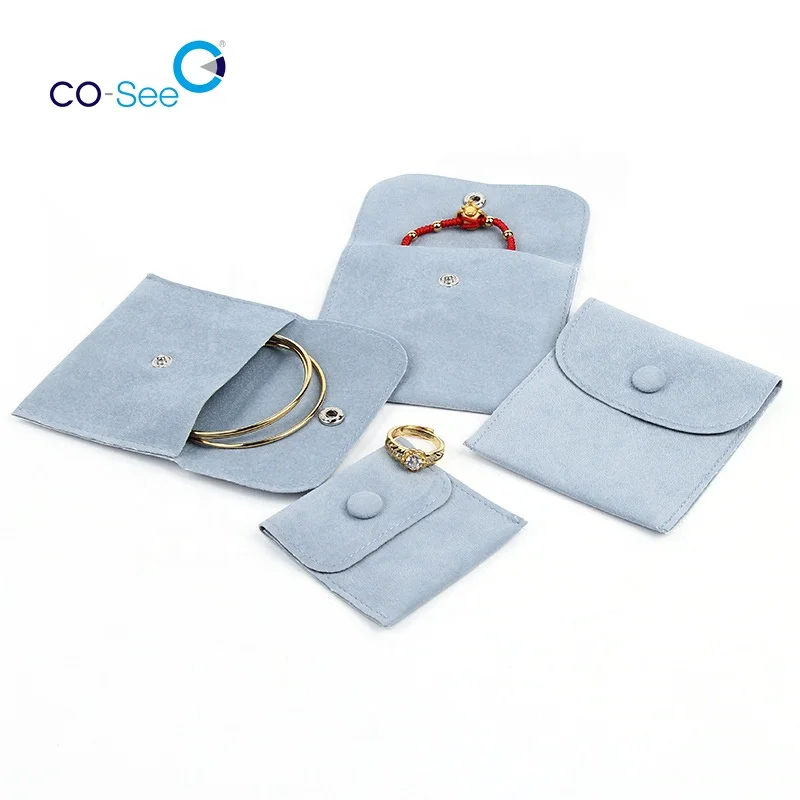 Wholesale Custom Printed Microfiber Velvet Jewelry Bags Envelope Gift Packaging Pouch with Snap Button