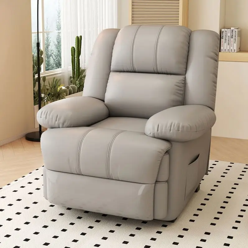 Luxury Recliner Sofa Multi-Functional Rocking Chair Single Grey Leather Gel